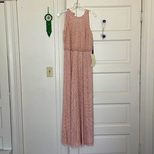 Adrianna Papell Beaded Halter Gown Blush size 4